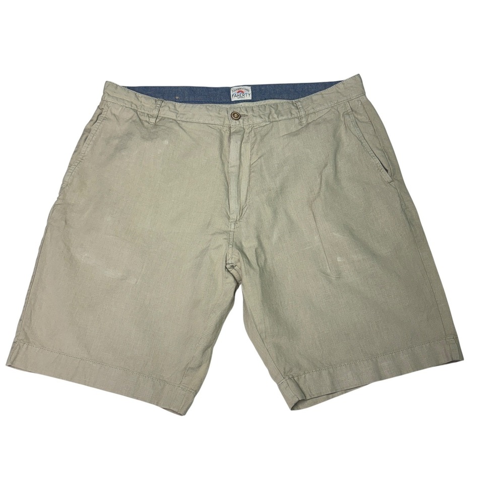 Faherty Brand Mens Shorts Size 35 Linen Cotton Blend Casual